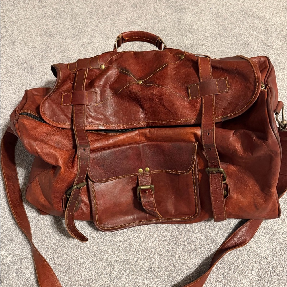 Classic Brown Leather Duffel Bag
